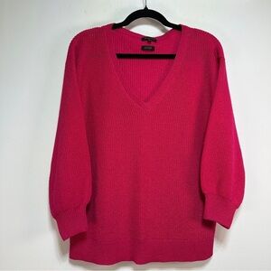 Massimo Dutti Metallic Pink V Neck Sweater M Hot Pink Balloon Sleeve